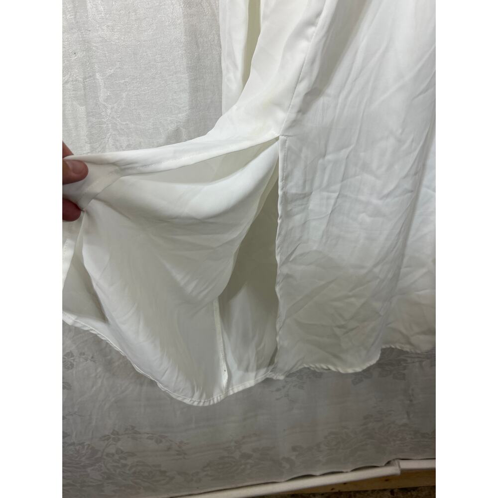 Entro Midi Dress Large White Puff Sleeve Belted Pleated - Picture 12 of 13